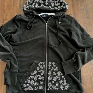 Victoria's Secret PINK Fashion Show Leopard Cheetah Bling Hoodie Jacket M